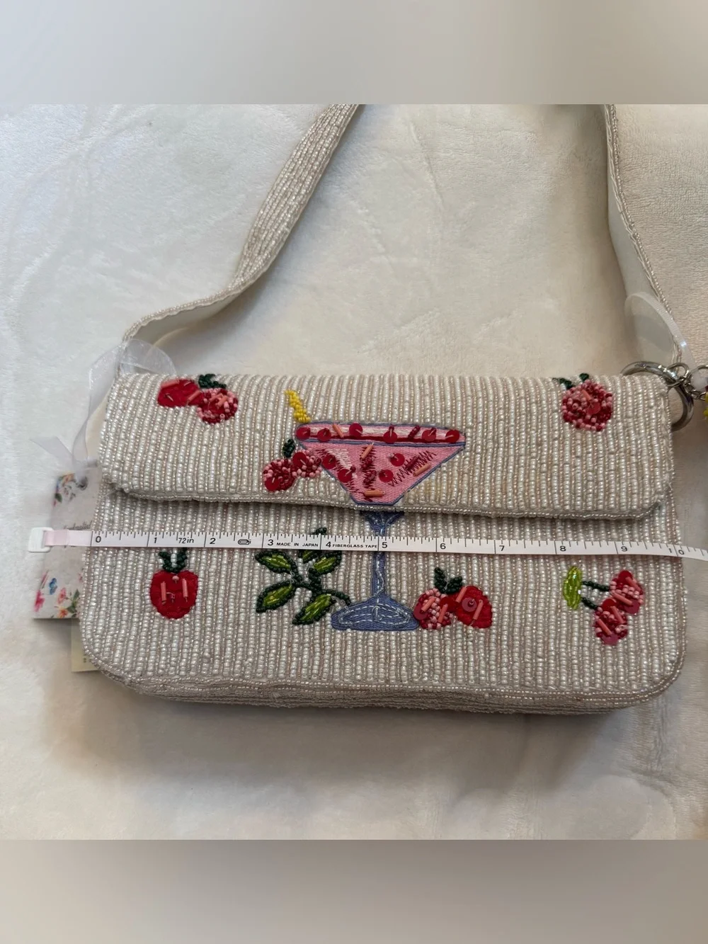 Handcrafted Beaded White Cherry Martini Shoulder Bag NWT Tik Tok Viral - Picture 6 of 8